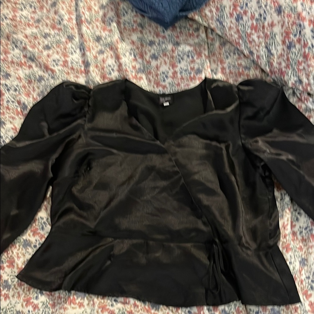 Free Press Black Asymmetrical Wrap Blouse